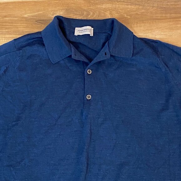 John Smedley Sweater Polo Men Large Made in England 100% Wool Blue Long Sleeve L - Picture 5 of 8